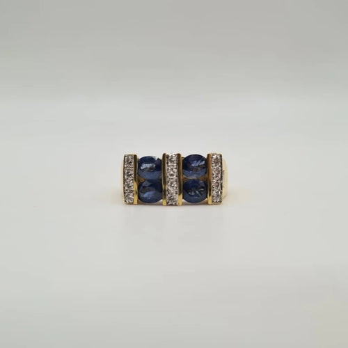 Bague 55 Bague art déco or jaune 18 carats sertie de 6 saphirs ovales et diamants 58 Facettes