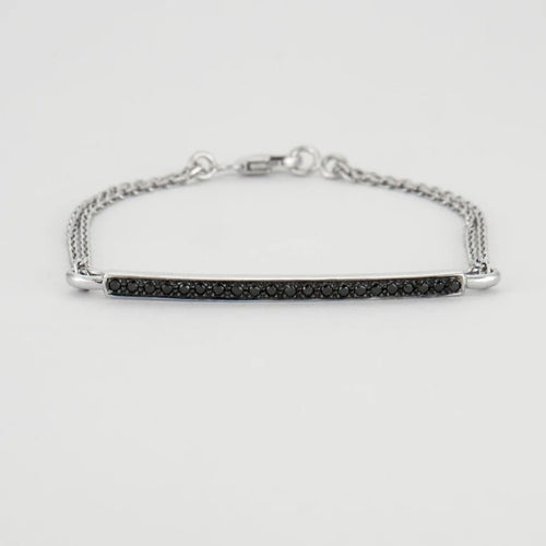 Bracelet Bracelet or blanc barrette de diamants noirs 58 Facettes
