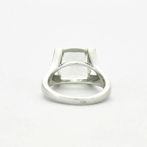 Bague 54 Bague moderniste prasiolite coussin en or gris 18k et diamants 58 Facettes ALGU26