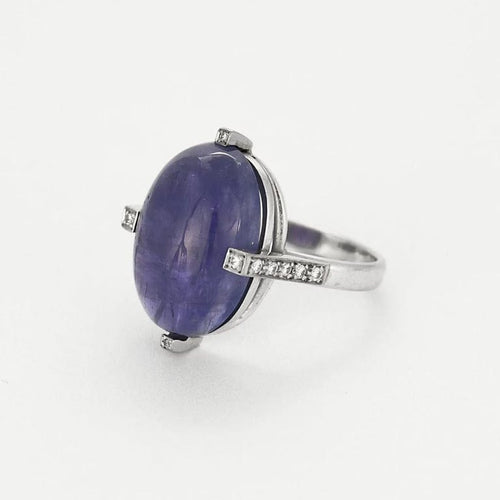 Bague 55 Bague cabochon tanzanite en or blanc 18k et diamants 58 Facettes PL03