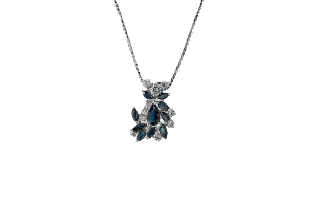 Collier Oro Bianco Collier - Or blanc 18 kt avec saphirs et diamants 58 Facettes COL223