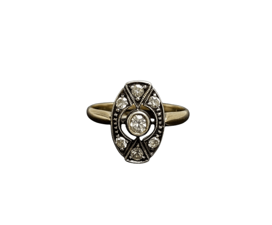 Bague 56 Bague Art nouveau en or jaune et argent avec diamants 58 Facettes