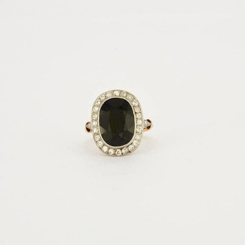 Bague 50.5 Bague ancienne - Bague entourage saphir ovale en or 18 carats et diamants 58 Facettes 1934