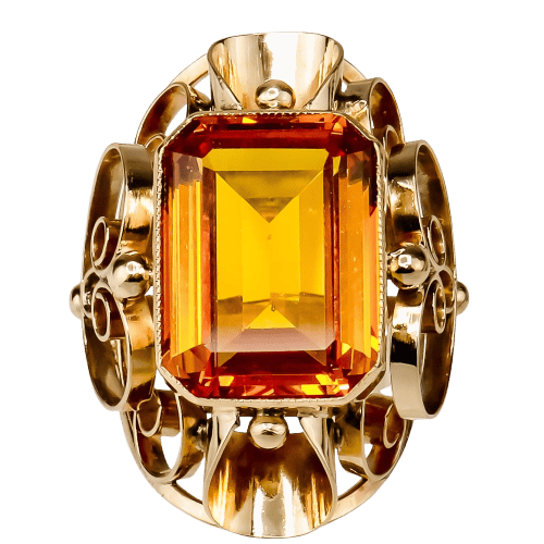 53号戒指 14K黄金祖母绿切割黄水晶戒指 12克拉 58 Facettes 2535