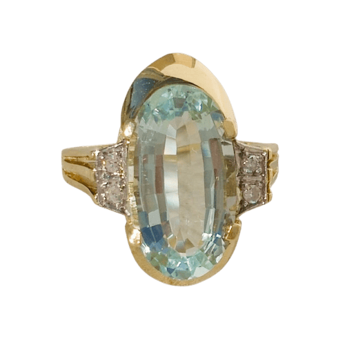 Ring 54 Ring Art Deco aus 14 Karat Gelbgold mit Aquamarin und Diamanten 58 Facettes