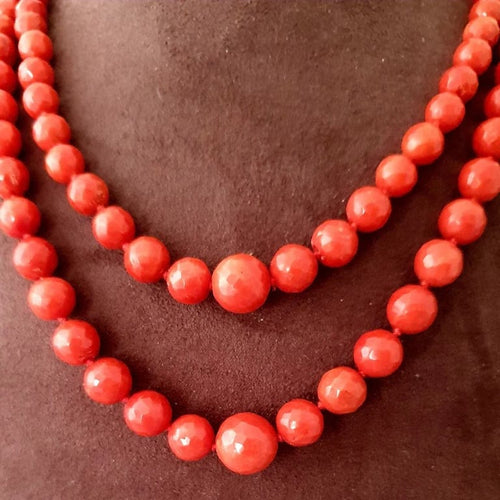 Collier Collier 2 rangs corail sarde facetté en chute 58 Facettes C