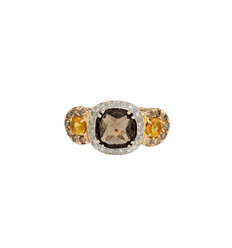 Bague 52 Bague en or rose et blanc 18 carats quartz fumé, citrines et diamants 58 Facettes 32603