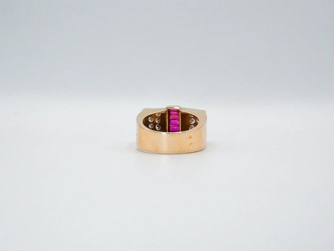 Bague 55 Bague Tank or jaune rubis diamants 58 Facettes 5007