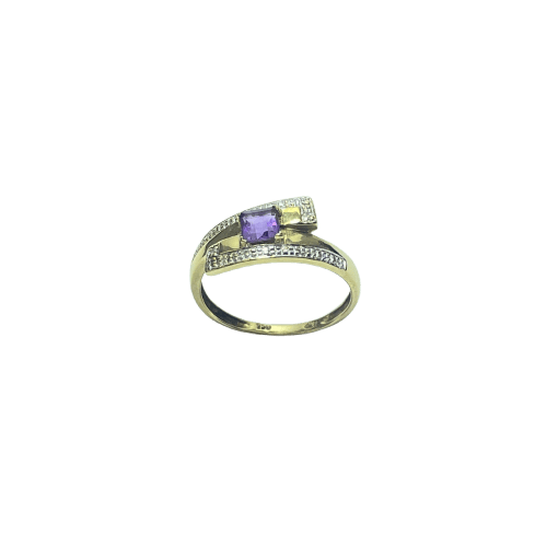 Inel 54 Inel din aur galben de 18 carate cu piatră violetă tăiată pătrat 58 Facettes 250177