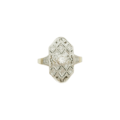 Anel 54 Anel Art Deco em ouro amarelo 14 K e diamantes 58 Facettes 3143