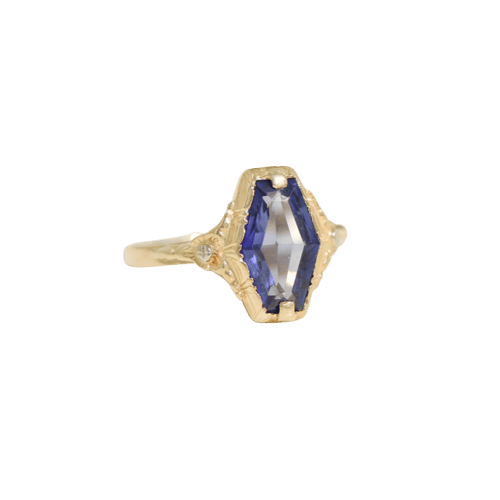 Ring 59 Antiker Ring aus 14K Gelbgold mit Saphir 58 Facettes 2481