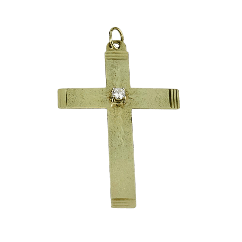 Kreuzanhänger – Anhänger aus 14 Karat Gelbgold mit Brillantdiamant 58 Facettes 1966