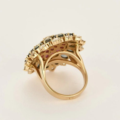 Bague 51 Bague fleur en or rose 18k et diamant brun, saphirs, diamants 58 Facettes N2975