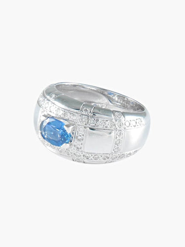 Bague 54 Bague solitaire matelassée en or gris et saphir ovale, diamants 58 Facettes 418 00231