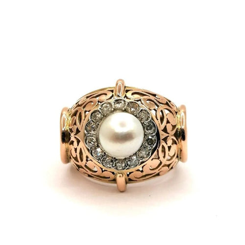 Bague 61 Bague or jaune perle et diamants 58 Facettes 2549