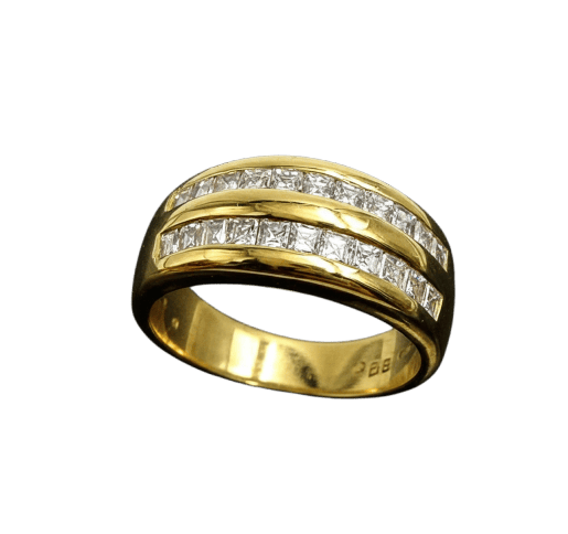 Bague Bague double rail en or jaune 18 carats sertie de diamants 58 Facettes