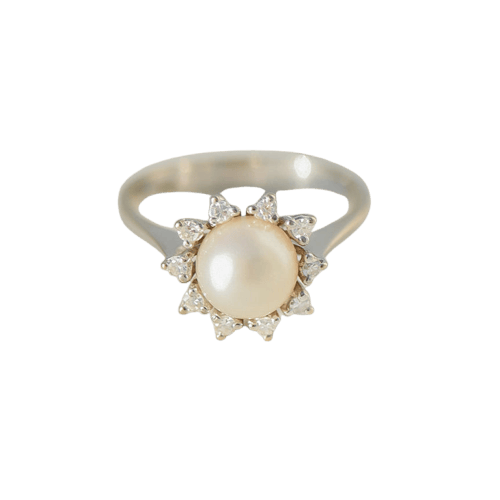 Anillo 54 Anillo vintage en oro blanco de 14 quilates con perla Mabe y diamantes 58 Facettes