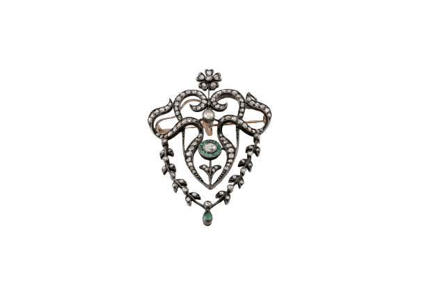 Broche Oro Giallo Broche en or 18 carats et argent avec diamants et émeraudes 58 Facettes SPL96