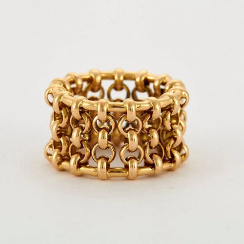 Bague 54 Chanel - Bague bandeau chaîne jaseron en or jaune 18k 58 Facettes