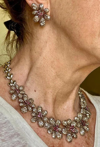 Boucles d'oreilles Ensemble Fleur Diamant et Tourmaline d'inspiration vintage 58 Facettes VIN-SET-II