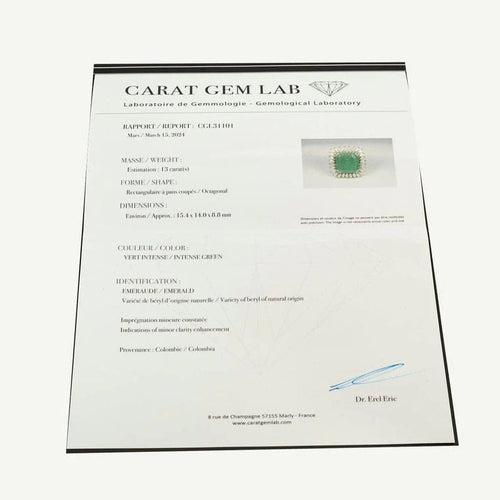 Bague 53 Bague marguerite en or blanc 18k et émeraude 13ct 58 Facettes 1972