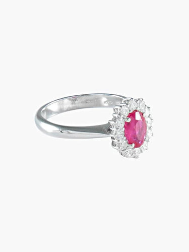 Bague 53 Bague marguerite en or blanc et rubis entouré de diamants 58 Facettes 410 50000