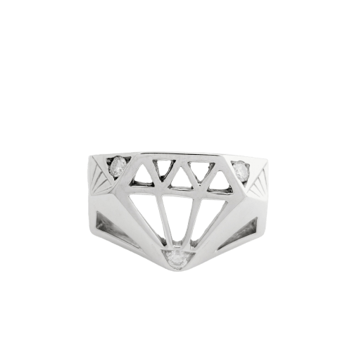 Bague 63.5 Flavparis x Le Diamantaire Chic and Bling - Bague chevalière en or blanc 18 carats 58 Facettes 32227