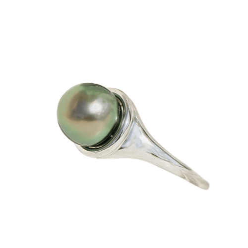 Yüzük 57 14 ayar beyaz altından yapılmış vintage yüzük, Tahiti kültür incisi ile 58 Facettes