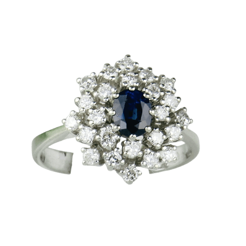 Anello 56.5 Anello in oro bianco 14K con zaffiro e diamanti 58 Facettes 2189