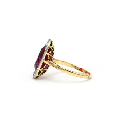 Bague 54 Bague Art déco en or bicolore 750, rubis synthétique et diamants 58 Facettes 260044R