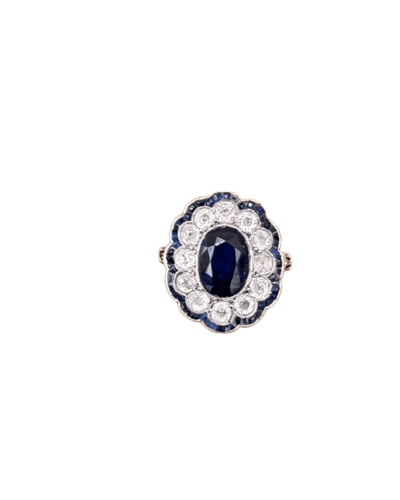 Bague 50 Bague Marguerite art déco en or jaune et saphirs et diamants 58 Facettes