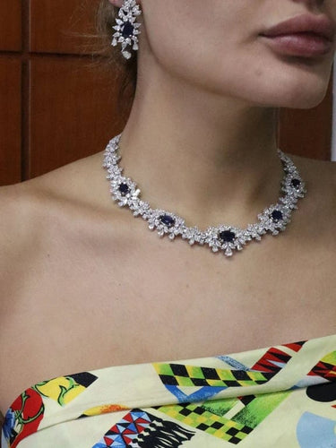 Collier Collier de cocktail diamants et saphirs Ceylon or blanc 58 Facettes NECK 88