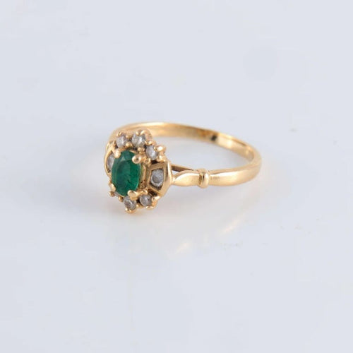 Bague 54 Bague style Marguerite Emeraude et 8 Diamants 58 Facettes FM61