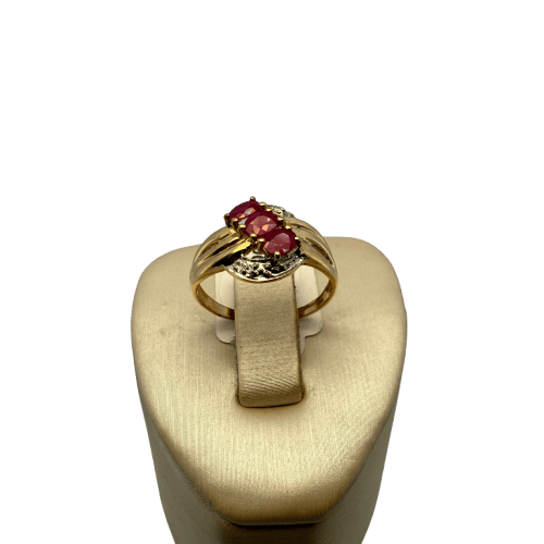 Inel 53 Inel cu 3 rubine din aur galben de 18 carate 2,65 g 58 Facettes 250002