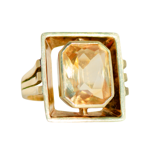 53号戒指 复古戒指 - 约6克拉黄水晶，14K黄金 58 Facettes