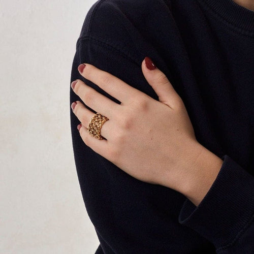 Bague 54 Chanel - Bague bandeau chaîne jaseron en or jaune 18k 58 Facettes