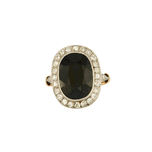Bague 50.5 Bague ancienne - Bague entourage saphir ovale en or 18 carats et diamants 58 Facettes 1934