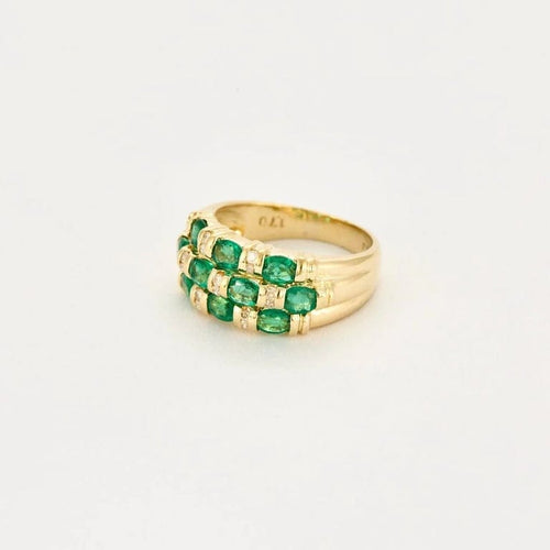 Bague 54 Bague trois rangs en or jaune 18k et émeraudes, diamants 58 Facettes ALGU34