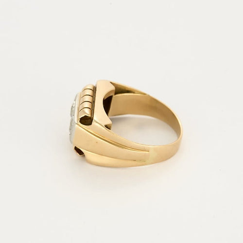 Ring 51.5 Ring Signet ring in rose gold and platinum, diamonds 58 Facettes CHAR6098