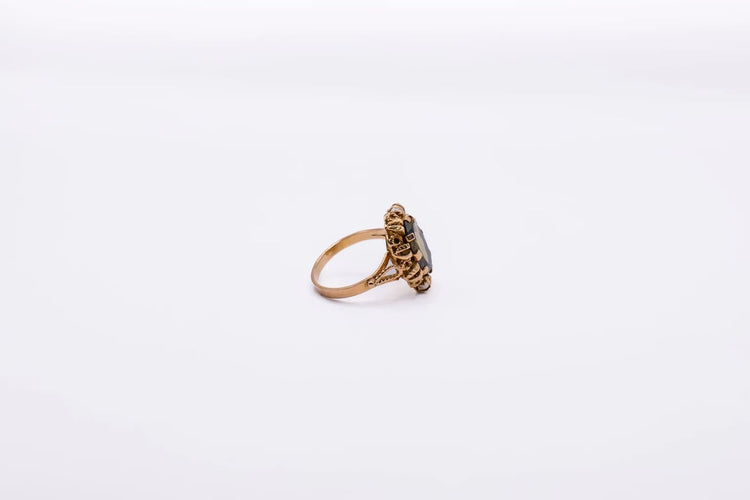 Bague 57 Bague vintage dentelle or jaune, Quartz fumé 58 Facettes 4651