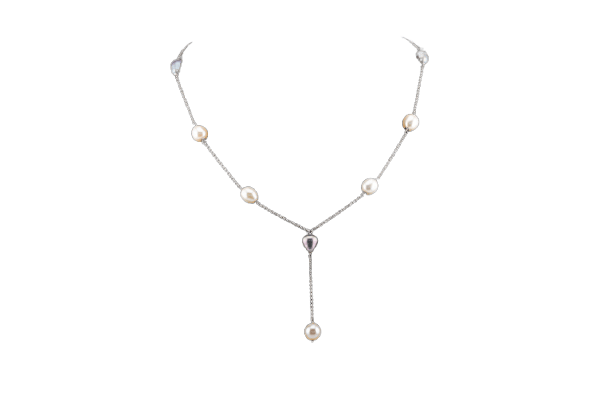 Collier Oro Bianco Collier - Perles blanches et grises en or blanc 18 kt 58 Facettes col303