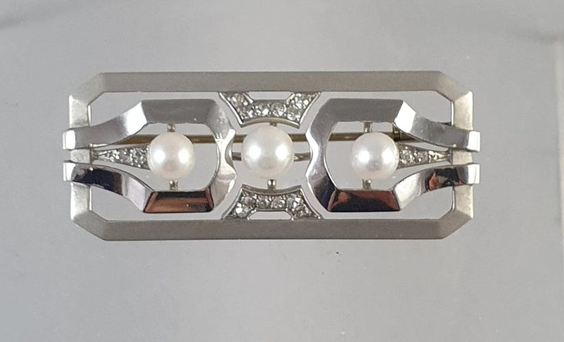 Broche Broche barette or blanc Art Déco diamants et perles 58 Facettes C 295