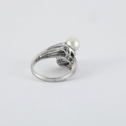 Bague 54 Bague Toi et Moi en or gris 18k, perles de culture et diamants 58 Facettes ALGU20