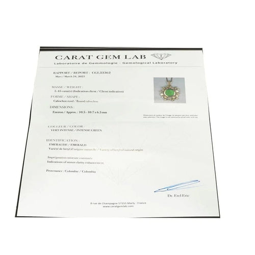 Collier Collier pendentif motif rayonnant en or blanc 18k, émeraude cabochon et diamants 58 Facettes EB5