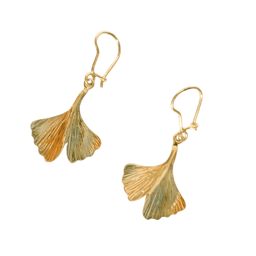 Earrings 14-carat gold vintage Ginkgo drop earrings 58 Facettes 3155