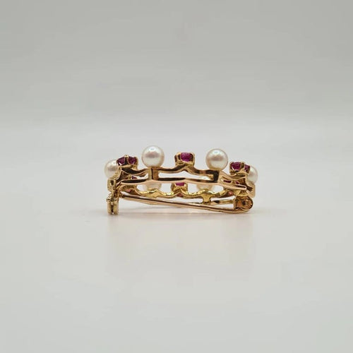 Broche Broche or rose, saphir rose, perles de culture 58 Facettes