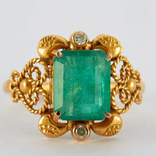 Bague 55 Bague - Bague émeraude rectangulaire en or jaune 18k et diamants 58 Facettes ALGU19