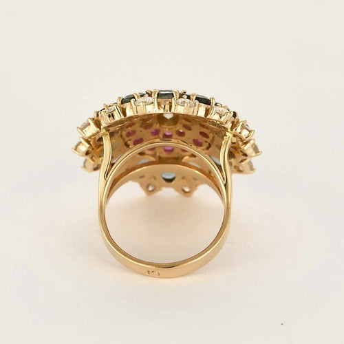 Bague 51 Bague fleur en or rose 18k et diamant brun, saphirs, diamants 58 Facettes N2975