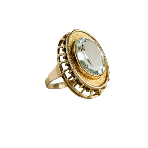 Bague 55 Bague vintage - Aquamarine ovale 6,0 ct en or jaune 18 carats 58 Facettes 2611