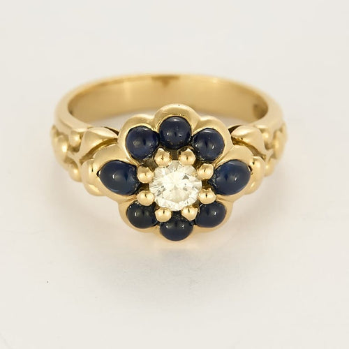 Ring 60.5 "Flower" ring in yellow gold, sapphire and diamonds 58 Facettes LEN1849X2